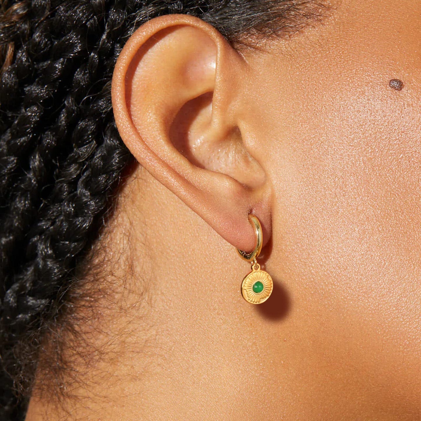 18K Disc Dangle Hoop Earrings