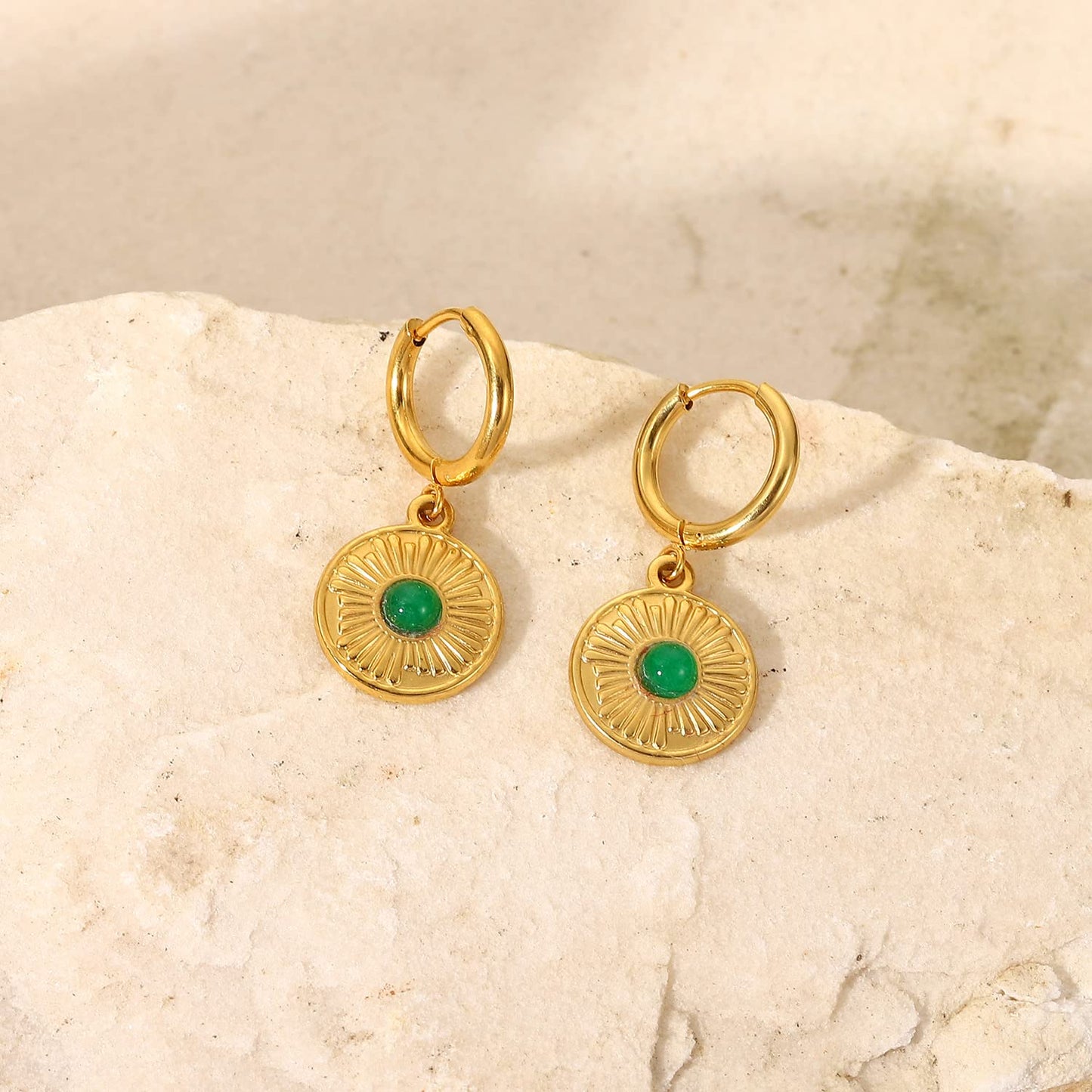 18K Disc Dangle Hoop Earrings