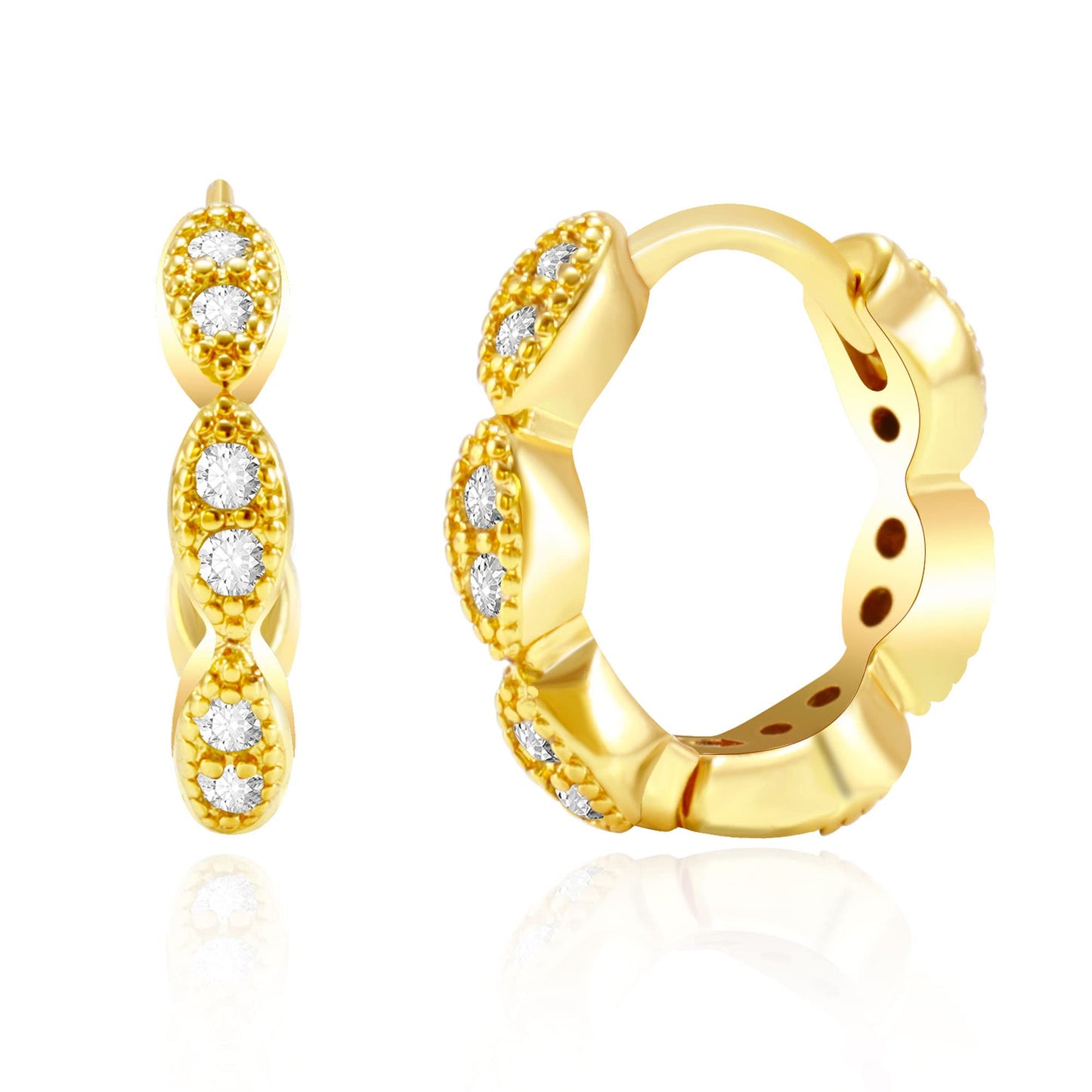 18K Gold CZ Wave Huggie Earrings