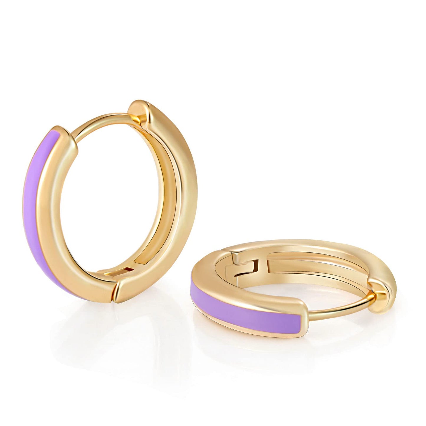 18K Gold Purple Enamel Huggie Hoop Earrings