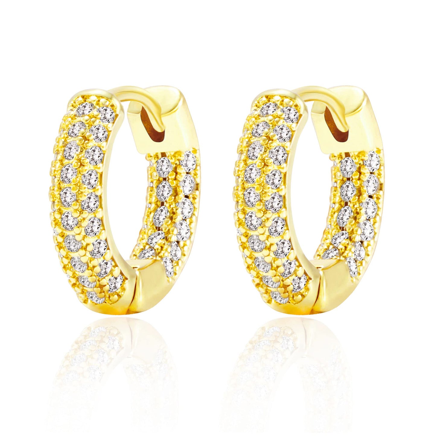 18K Gold CZ Circle Huggie Earrings