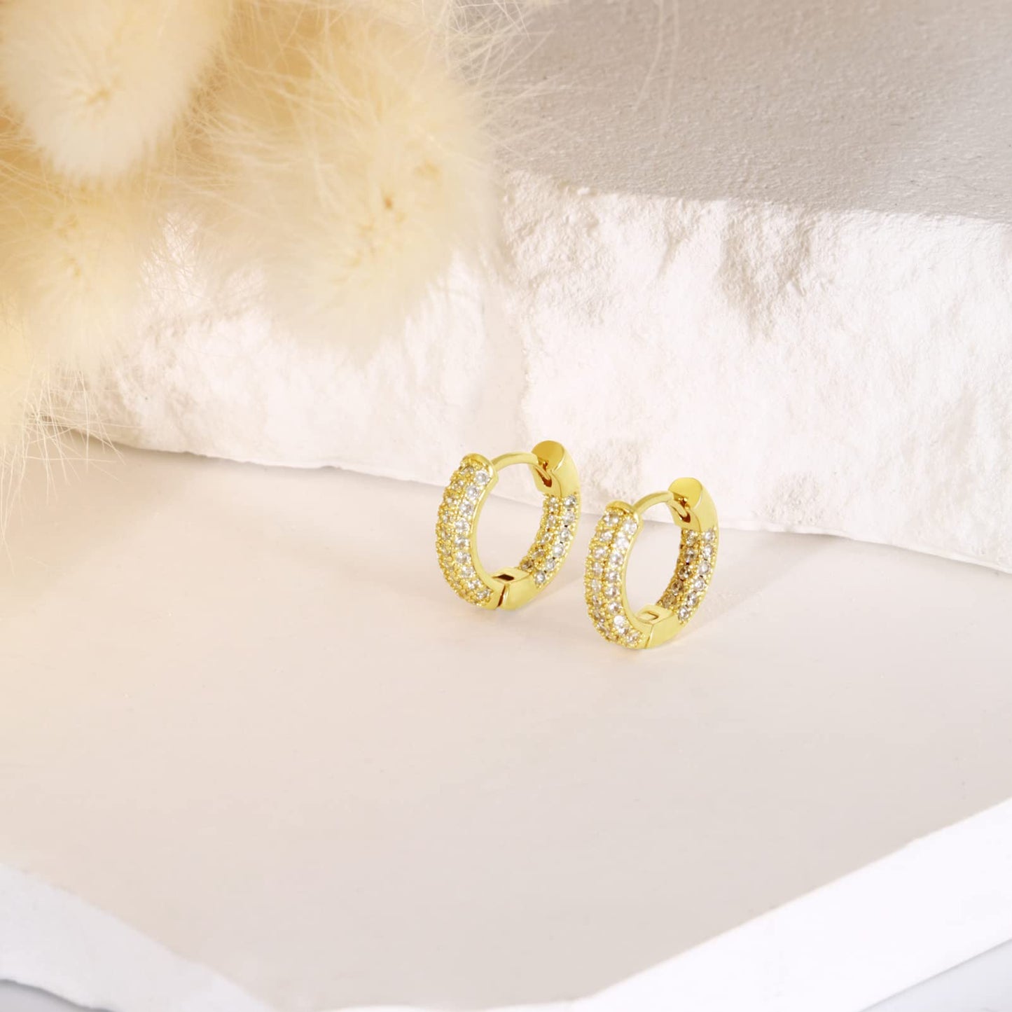 18K Gold CZ Circle Huggie Earrings