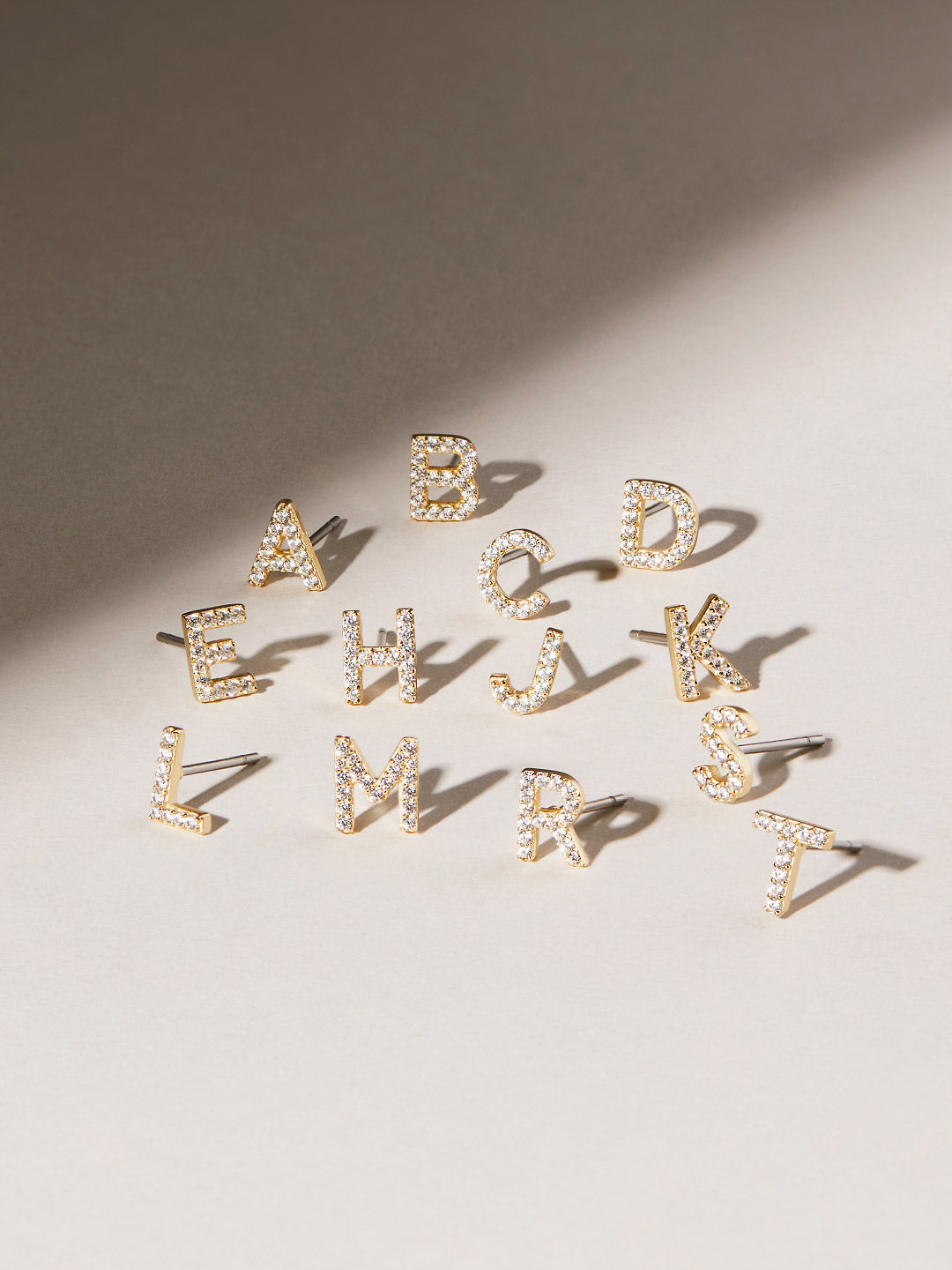 Gold CZ Letter Initial Stud Earring