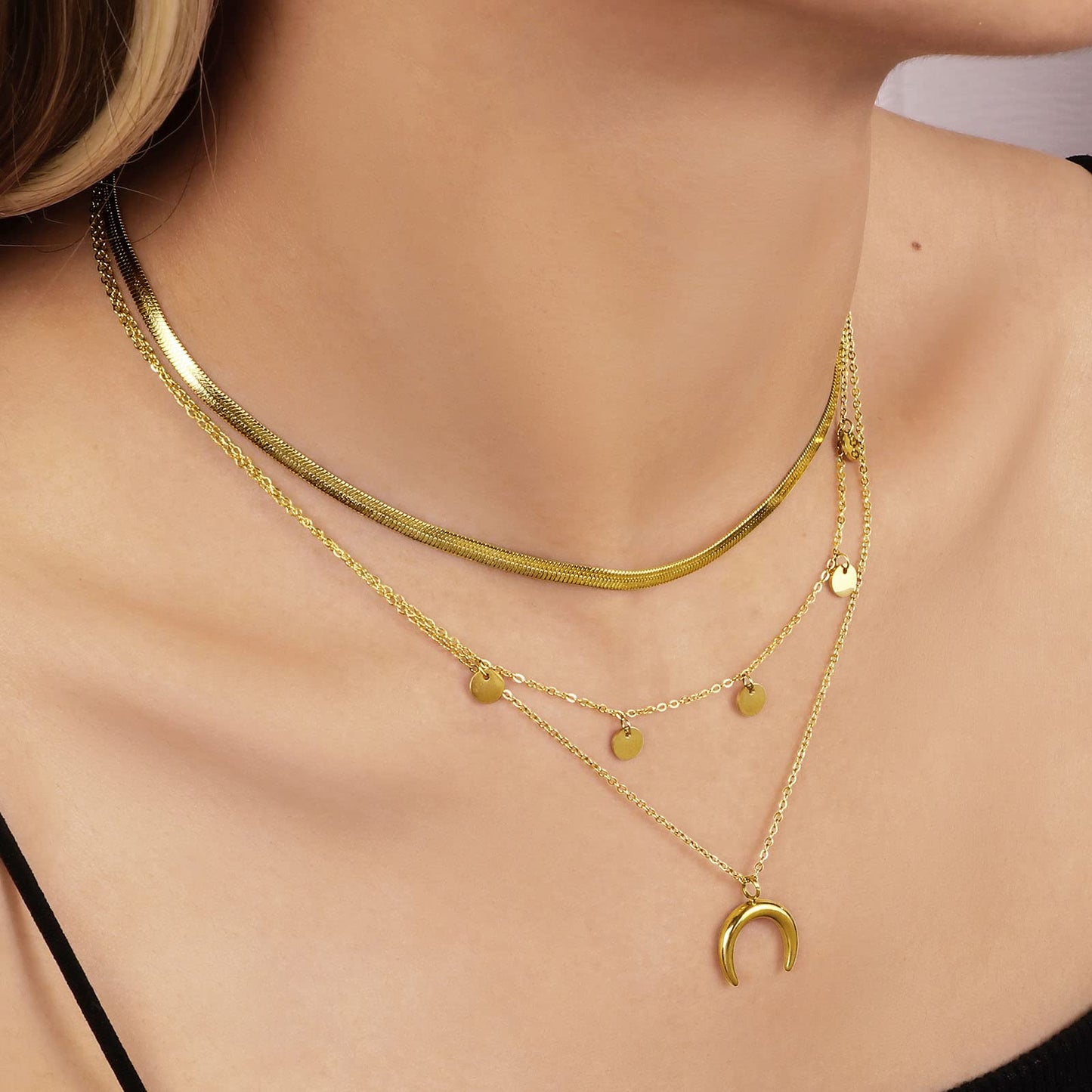 Gold Crescent Layered Necklace