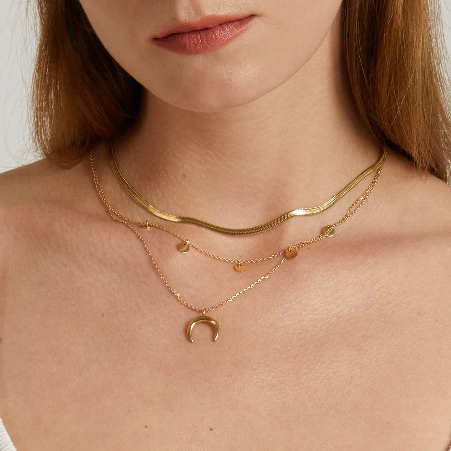 Gold Crescent Layered Necklace